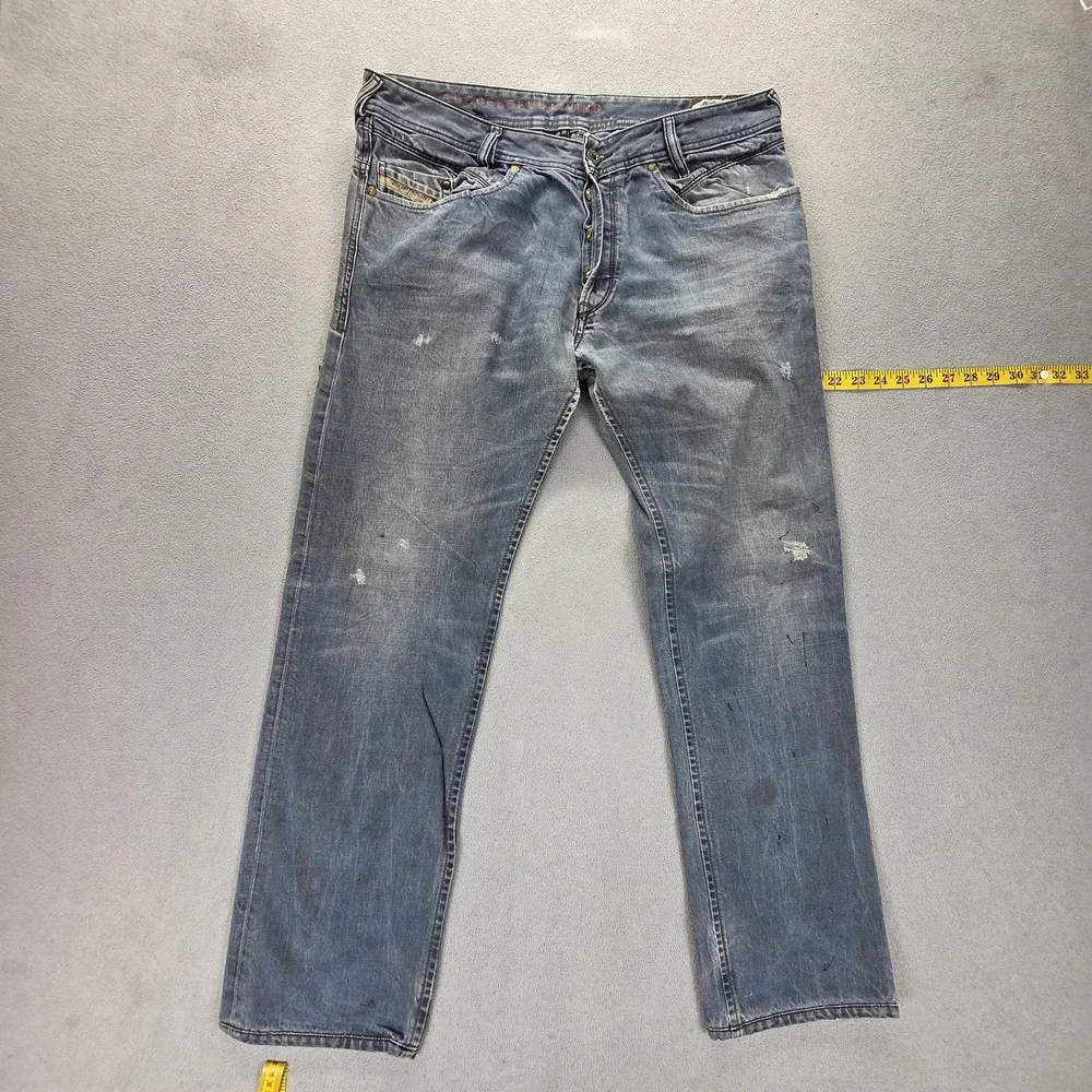 Diesel Jeans Mens 33x32 Blue Iakop Regular Slim Tapered Button Fly Italy 0804J
